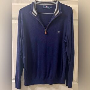Vineyard Vines Men's Navy Striped Collar Zip-Up Sweater